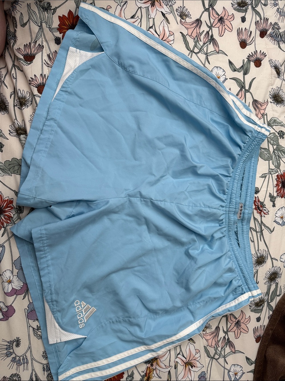adidas women’s Light Blue Athletic Shorts with White Trim